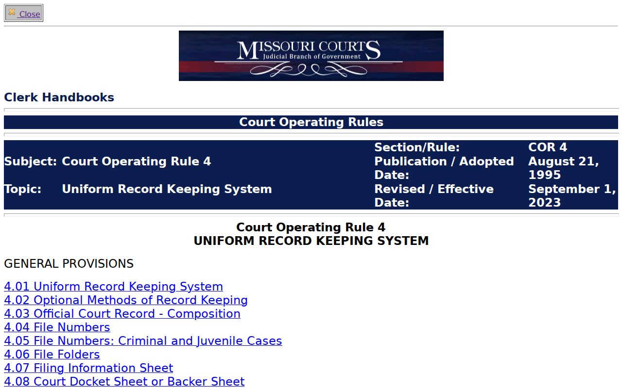 Chariton County civil court docket operating rule source
