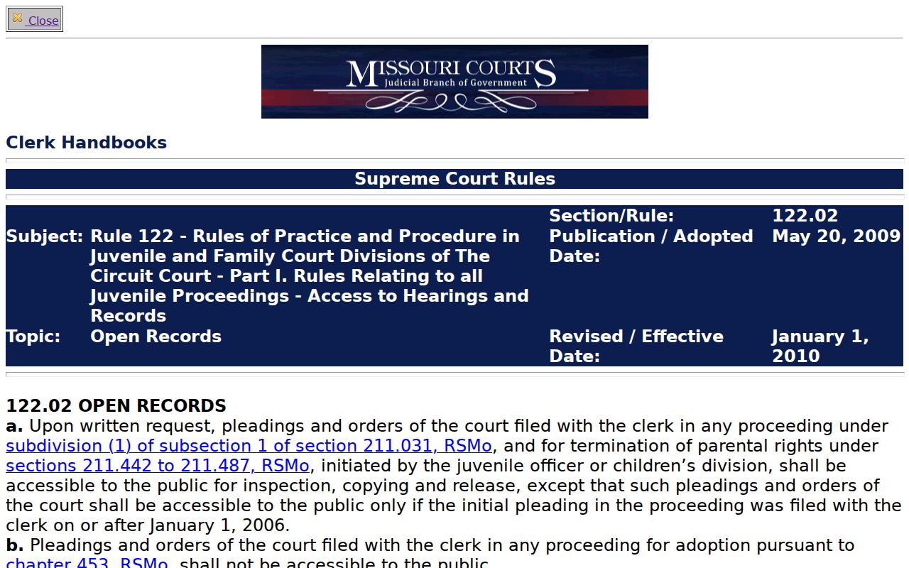 Chariton County civil court docket juvenile access rule source