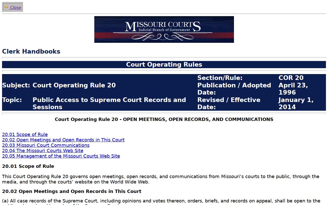 Chariton County court case records source image for Missouri Court Operating Rule 20