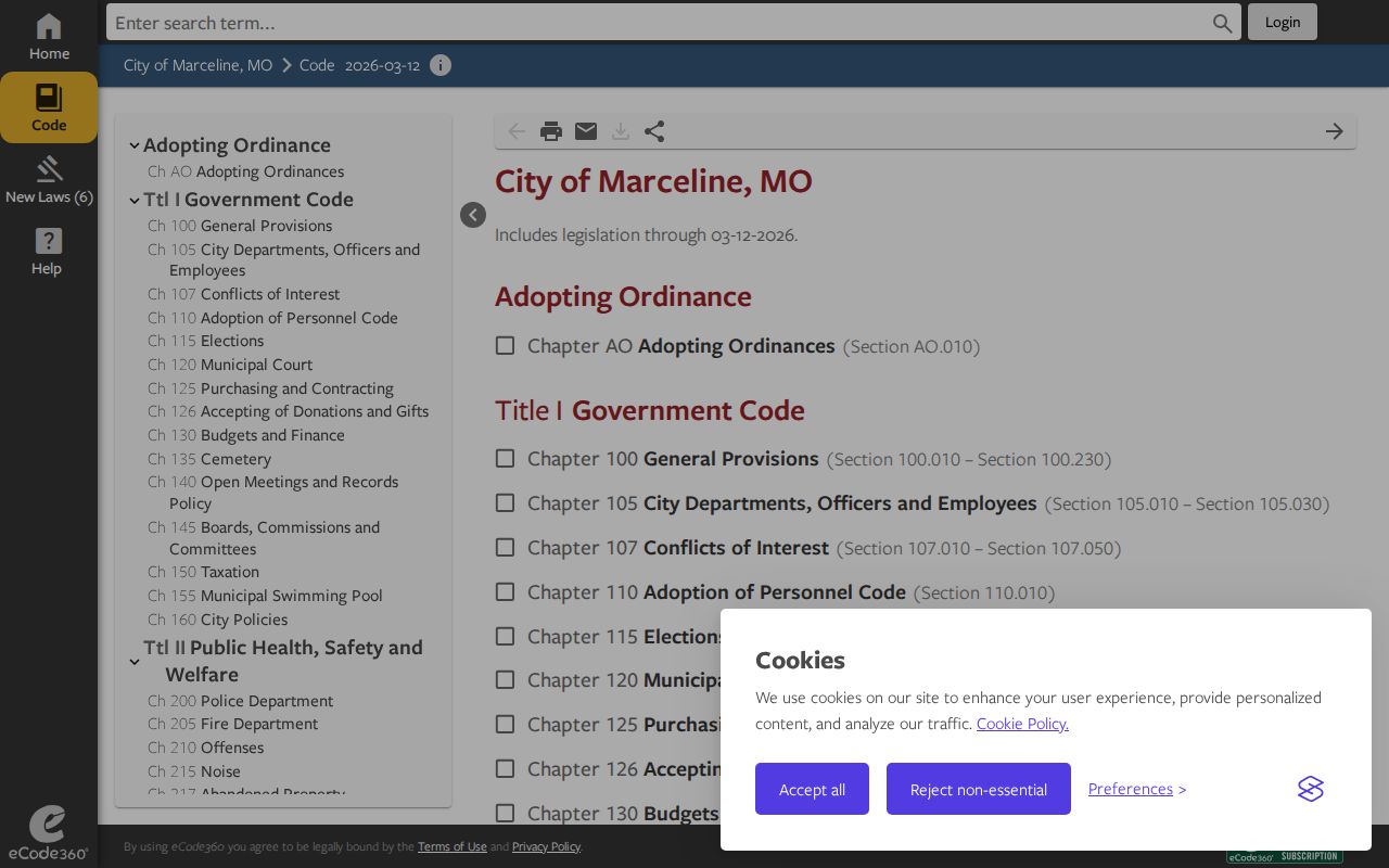 Marceline court records city code table of contents