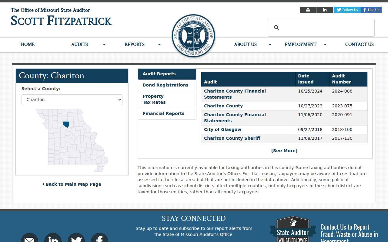 Mendon court records Missouri State Auditor local government listing
