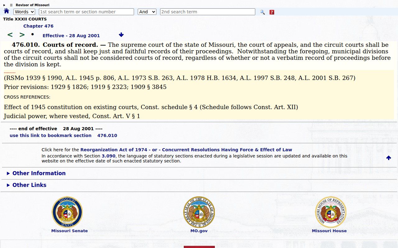 Salisbury court records Missouri courts of record statute